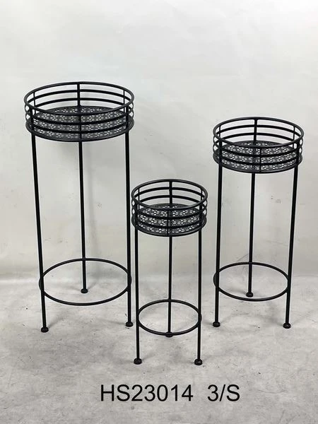 2 Tiers Tall Black Metal Rustproof Stable Plant Stands